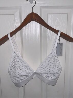 Negative  Eyelet Lace Triangle Bra  White Diamond-Embellished Bralette